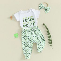 Clothing Sets SHUING Baby Girl St Patrick S Day Outfit Letter Printed Romper Shirt Tops Flare Pants Infant Spring Fall Clothes