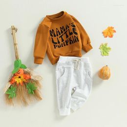 Clothing Sets Toddler Baby Boys Halloween Outfits Letters Long Sleeve Sweatshirt Tie Front Sweatpants Fall Sprint Kids Tracksuit