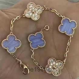 High Quality Flower Bracelet Four Leaf Clover Bracelet Fashion Jewellery 18k Shell Motif Charm Women Men Diamond Chain Valentines Day Gift RTSU