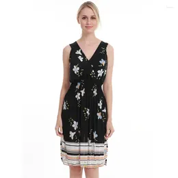 Casual Dresses Women Sexy Robe Summer 2024 Sleeveless V-neck Printed Dress Loose Cotton Boho Clothes For Woman Plus Size Skirt