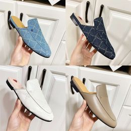 Classic Mules Loafers Men Flat Casual Shoe Women Sandal Leather Dress Shoes With Metal Mules Printed Slides With Box 573