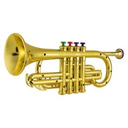 Baby Music Sound Toys Childrens music education toys wind instruments ABS metal gold horns with 4 Coloured keys suitable for children T240524