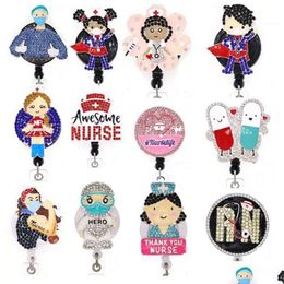 Key Rings Custom Medical Retractable Rhinestone Nurse Badge Clip Id Holder For Name Card Accessories Drop Delivery Jewellery Dhxi0