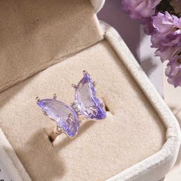 Couple Rings New Butterfly Ring Purple Fashion Popular Temperature Sweet Romantic Womens Jewelry Girl Wedding Gift S2452455