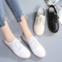 Women Hollow Out Oxford Shoes Girls Ballerina Trainers Soft Sole Flats Genuine Leather Moccasins Lace Up Loafers Summer Sandals