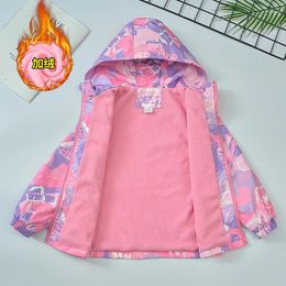 Jackets Spring Autumn Waterproof Children Hooded Cartoon Girls Jacket Warm Fleece Lined Zip Outwear School Kids Boys Outfit Top XMP99