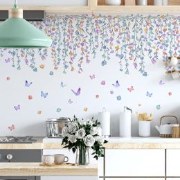Watercolour Butterfly Flower Wall Stickers for Living Room Bedroom Decor Background Wallpaper Girls Room Daughter Room Wall Decal