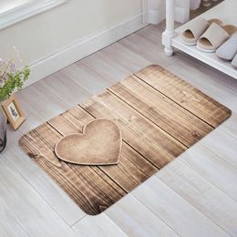Carpets Ancient Heart-Shaped Wooden Board Texture Kitchen Floor Mat Living Room Decor Carpet Home Hallway Entrance Doormat Anti Slip Rug