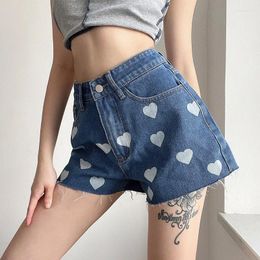 Women's Jeans 2024 Summer Women's Pants Love Printing Wide-leg Denim Shorts High-waist Slim Slimming Casual Women Clothing