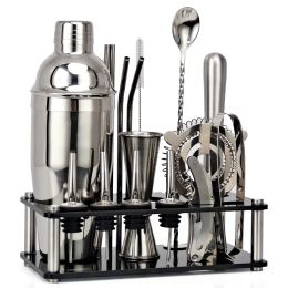 550ml/750ml Stainless Steel Cocktail Shaker Mixer Drink Bartender Browser Kit Bars Set Tools With Wine Rack Stand Tool