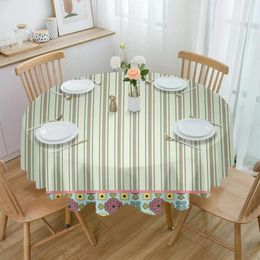 Table Cloth Floral Stripes Round Tablecloth Waterproof Wedding Party Cover Christmas Dining