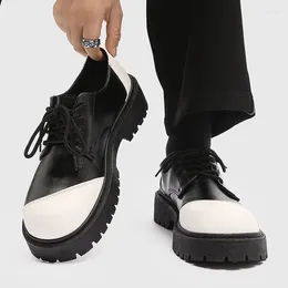 Casual Shoes Men Black Leather Japan Harajuku Korean Fashion Business Wedding Shoe High Sole Platform