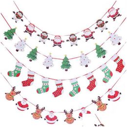Obiekty dekoracyjne figurki nowe świąteczne drzewa Banery Wesołych świąt wystroju Garland Santa Claus Banner Snowman Elk Flag do domu Drop de Otdm4