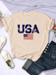 USA Letters American Flag Stars and Stripes Printed Women T-Shirts Street Hip Hop Tee Clothing Summer Breathable Tshirt Female