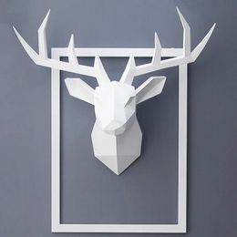 3D Animal Head Wall Hanging Decoration Figurine Living Room Decor Decorative Deer Sculpture Home Interior 240521