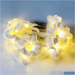 Faux Floral Greenery New 10/20Leds White 1.5/Eter Rose Flower String With Lights Table Centerpieces Decorations Glowing Artificial Gar Dhs5V