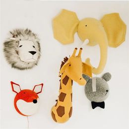 Plush Animal Head Wall Decoration Stuffed Toys Head Wall Mount For Baby Kids Elephant/Giraffe/Zebra Bedroom Wall Hanging Gift 240522