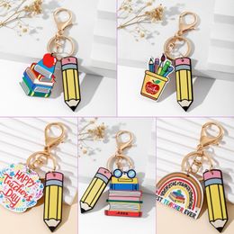 Sezon ukończenia nauczyciela Rainbow Pencil Wooden Fringe Key Cain Cain Pendant Prezent Nauczyciela