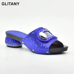 Dress Shoes Blue Colour Open Toe Ladies Sandals Party Wedding Decorated With Rhinestone Nigerian