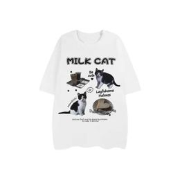 Funny cat printed T-shirt for men and women The same summer China-Chic five part sleeve cotton 240g loose shoulder sleeve