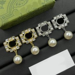 Luxury Brand Designer Earrings Charm Letter G Pearl Crystal Dangle Drop Earring Eardrop Gold Silver Plated Ear Clip Stud Earrings for Elegant Women Wedding Jewellery