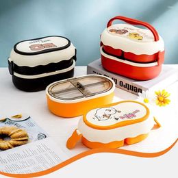 Dinnerware Cartoon Lunch Box Double-Layer Student Lunchbox Draagbare Grote Capaciteit Microwaveable Fruit Voedsel Container Doos