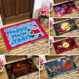 Carpets Christmas Door Mat Printed Cartoon Crystal Velvet Carpet Non-Slip Washable Bathroom Floor Rugs Outdoor Indoor Home Decoration