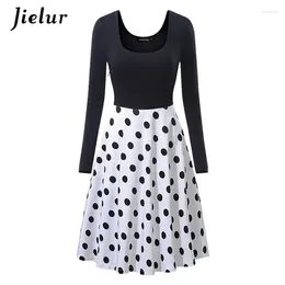 Casual Dresses Polka Dots Printed Woman Autumn Winter Long Sleeve Patchwork Simple College S-XXL Fashion Vestidos Female