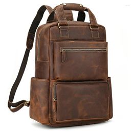 Backpack Retro Fashion Leather Men Business Male 17.3 15.6" Laptop Bag Daypacks Large Capacity Travel College School