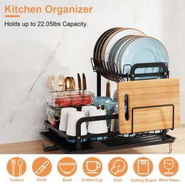 US Dish Drying Rack with Drainboard Kitchen Counter Drainer with Utensil Holder 240522