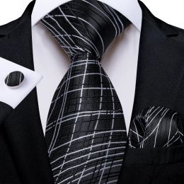 Designer Messy Lines Plaid 8cm Silk Ties for Men Pocket Square Cufflinks Wedding Party Suits Accessories Gift for Men Wholesale