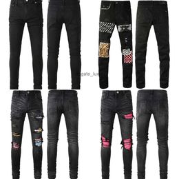 Black Men Slim designer jeans maternity pants Jeans Paint Hole Spot Style Destroyed Skinny Washed Youth Straight Luxury Casual Regular Cowboy Denim Pants Trousers