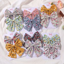 2Pcs/set Women Sweet Print Bows Clips Hairpins Ribbon Barrettes Duckbill Clip Headwear Female Summer Girls Hair Accessories