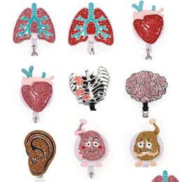 Key Rings Arrival Crystal Rhinestone Enamel Organs Lungs Kidneys Heart Medical Nurse Retractable Working Id Badge Holder Reel Drop D Dhq2I