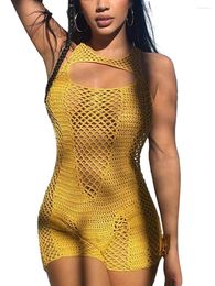 Women S Sexy Mesh See Through Jumpsuit Short Sleeve Hollow Out Bodycon Romper Party Club