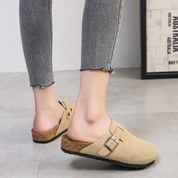 Casual Shoes 2024 Couple Slippers Retro Suede Sandals Solid Colour Belt Buckle Women's Light Comfortable