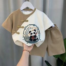 Boys Hanfu Set Baby Summer Childrens Chinese Tang Wear Ancient Chinese Style Short Sleeve Tops Shorts Clothing Kid Set 240523