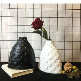 Vases Ceramic Vase Plaid Bump Flower Arrangement Hydroponics Handicraft Decoration Modern Home Plant