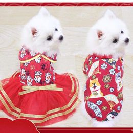 Dog Apparel Pet Clothes Chinese Year Costume Coat Dress Autumn Winter Cute Warm Clothing For Small Medium Dogs Puppy Supplies