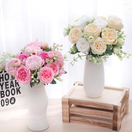 Decorative Flowers 32cm Beautiful Rose Peony Artificial Silk Bouquet For Home Party Accessories Wedding Decoration Bride