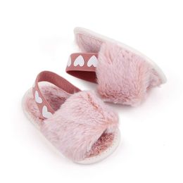 Jlong Autumn Plush Slide Sandal Baby Girls Heart Soft Sole Sandals Infant Toddler Princess Non-slip Crib Shoes 0-18 Months L2405