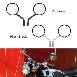 2Pcs/Pair 8mm 10mm Motorcycle Rearview Side Mirrors Convex Chrome/ Black Round Mirror Short Stem For Harley Kawasaki Yamaha