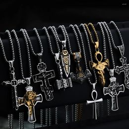 Pendant Necklaces European And American Style Fashion Nordic Viking Personalized Cross Hammer Stainless Steel Men's Jewelry