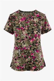 Scrub Uniform Women's Short Sleeve V Neck Shirt Work Nurse Uniform T Shirt Printed Pocket Medical Uniform Nursing Staff Overalls