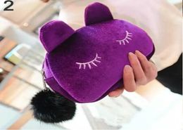 WholeCute Portable Cartoon Cat Coin Storage Case Travel Makeup Flannel Pouch Cosmetic Bag Korean and Japan Style 8925853