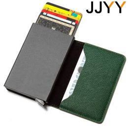 JJYY Multifunctional Leather Metal Wallet - Anti-theft Men's Credit Card Case, Aluminum Alloy