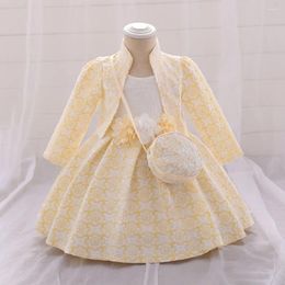 Girl Dresses Cap Sleeves Children First Birthday Party Gowns With Jacket Formal Kids Tutu Puffy Ball Gown Wedding Evening