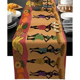 Black African Woman Linen Table Runners Dresser Scarf Decor Washable Table Runners for Dining Table Holiday Party Decorations