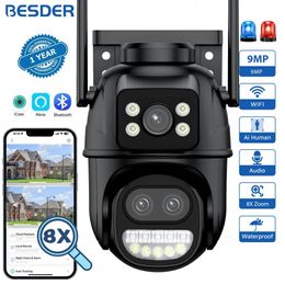 BESDER 9MP Dual Screen Wifi Camera PTZ 8X Digital Zoom Colour Night Vision Outdoor Security Protection 8MP CCTV IP Camera iCSee 240522