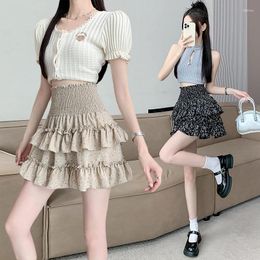 Skirts Summer Black Fragmented Flower Age Reducing Cake Short Skirt High Waist Slim And Fluffy A-line Half Chiffon